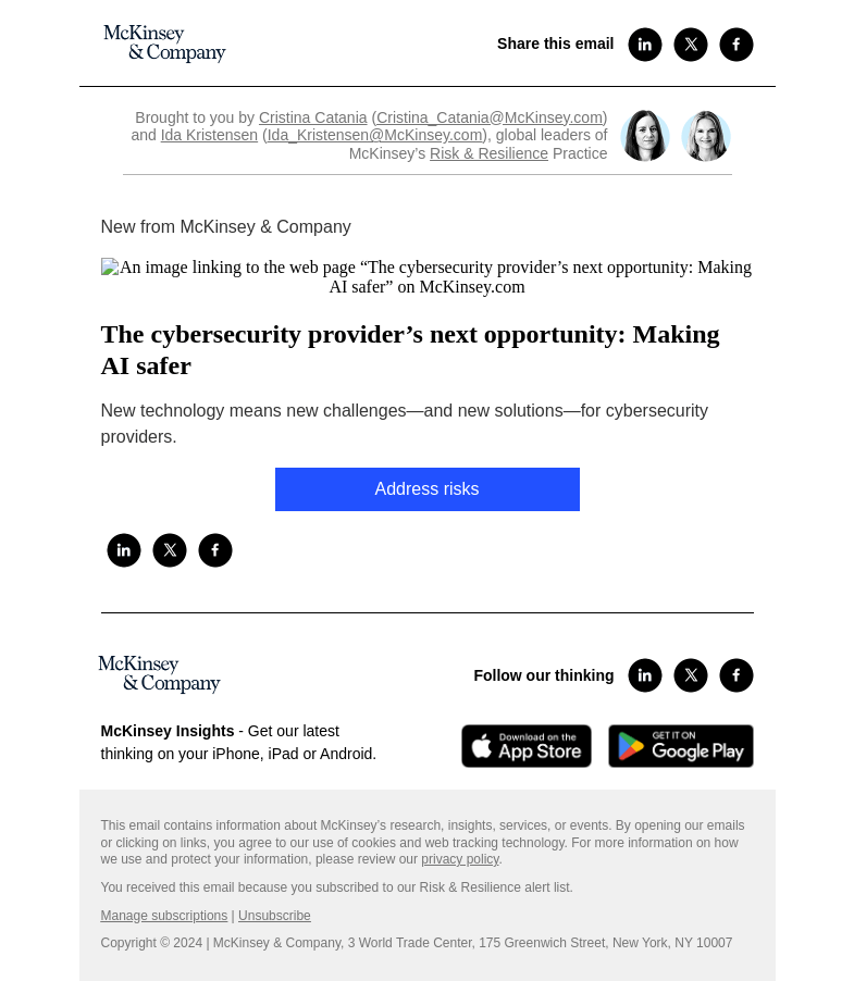 Письмо компании «McKinsey & Company» на тему «The cybersecurity provider’s next opportunity: Making AI safer»