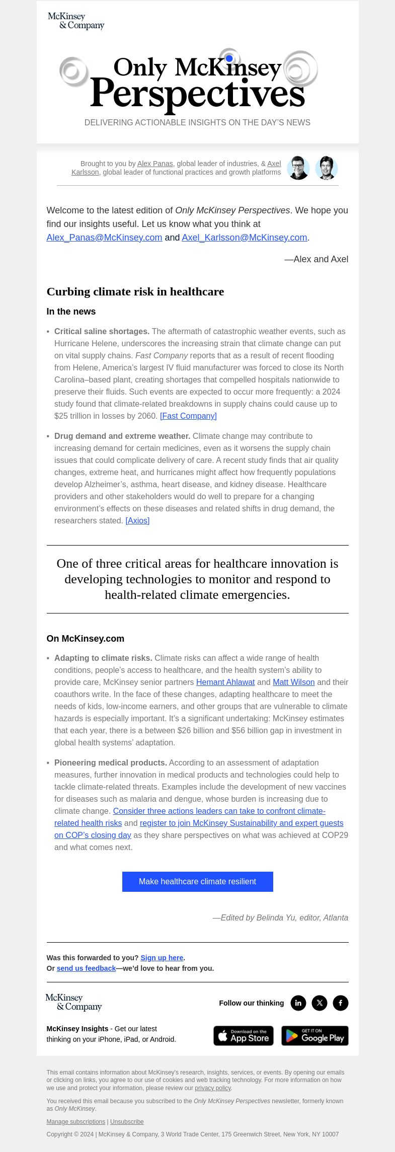 Письмо компании «McKinsey & Company» на тему «How can leaders protect the health of groups vulnerable to climate
 risks?»