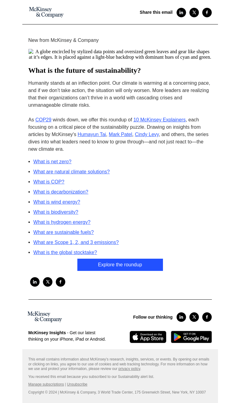 Письмо компании «McKinsey & Company» на тему «What is the future of sustainability?»