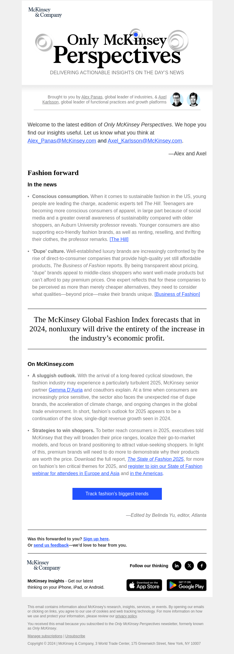 Письмо компании «McKinsey & Company» на тему «What can fashion leaders expect in 2025?»