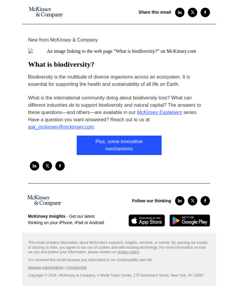 Письмо компании «McKinsey & Company» на тему «What is biodiversity?»