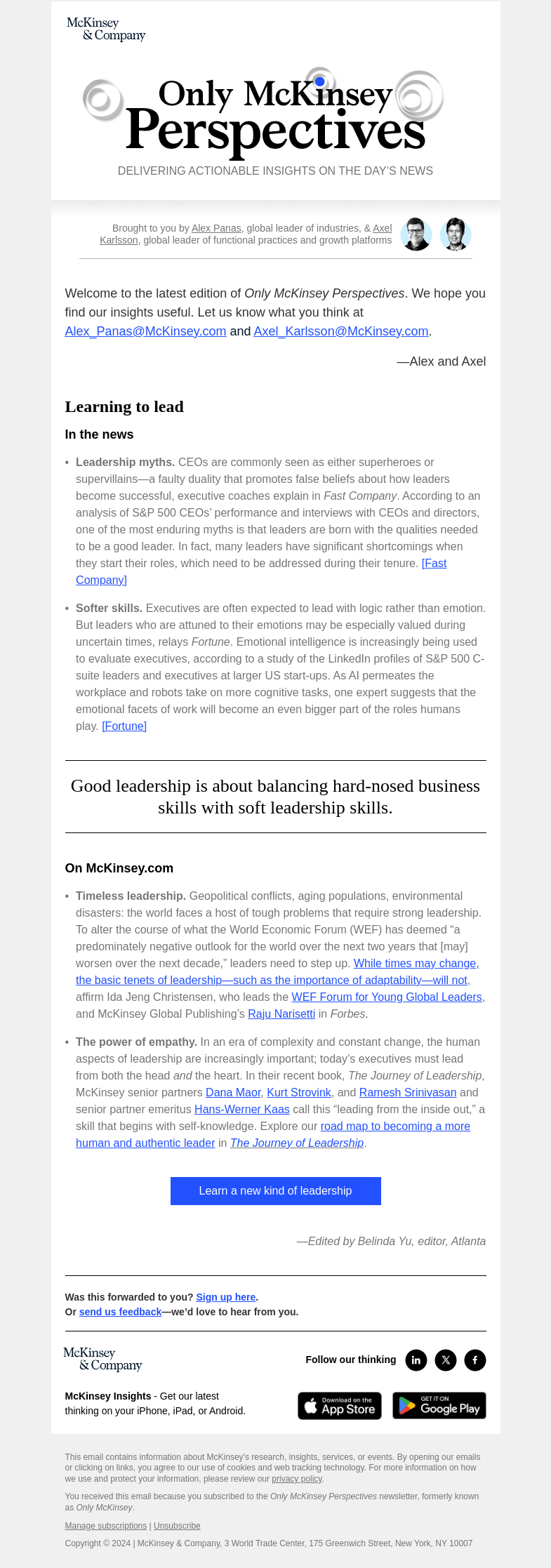 Письмо компании «McKinsey & Company» на тему «How can today’s executives lead from the head and the heart?»