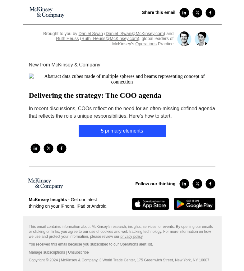 Письмо компании «McKinsey & Company» на тему «Delivering the strategy: The COO agenda»