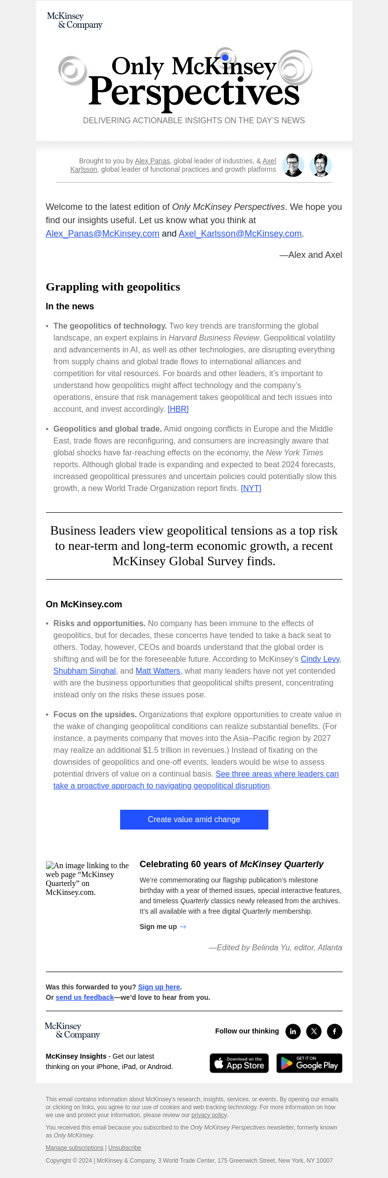 Письмо компании «McKinsey & Company» на тему «What do many executives overlook about challenging geopolitical
 conditions?»