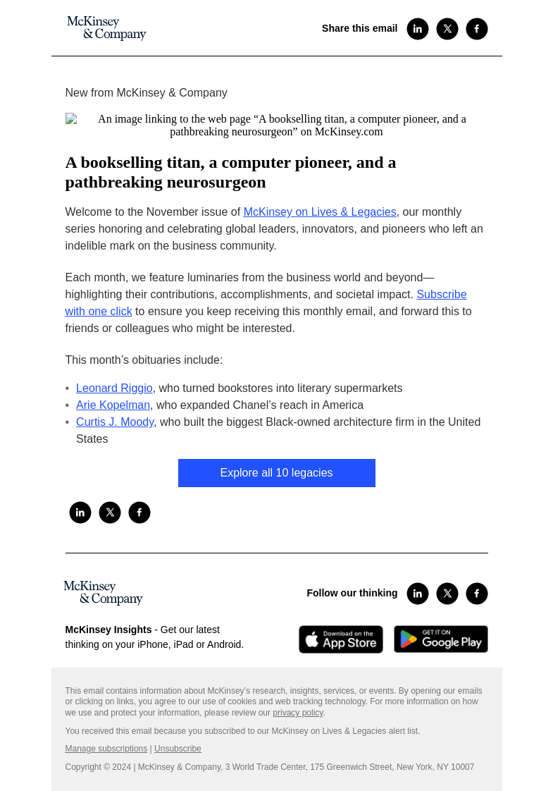 Письмо компании «McKinsey & Company» на тему «A bookselling titan, a computer pioneer, and a pathbreaking
 neurosurgeon»