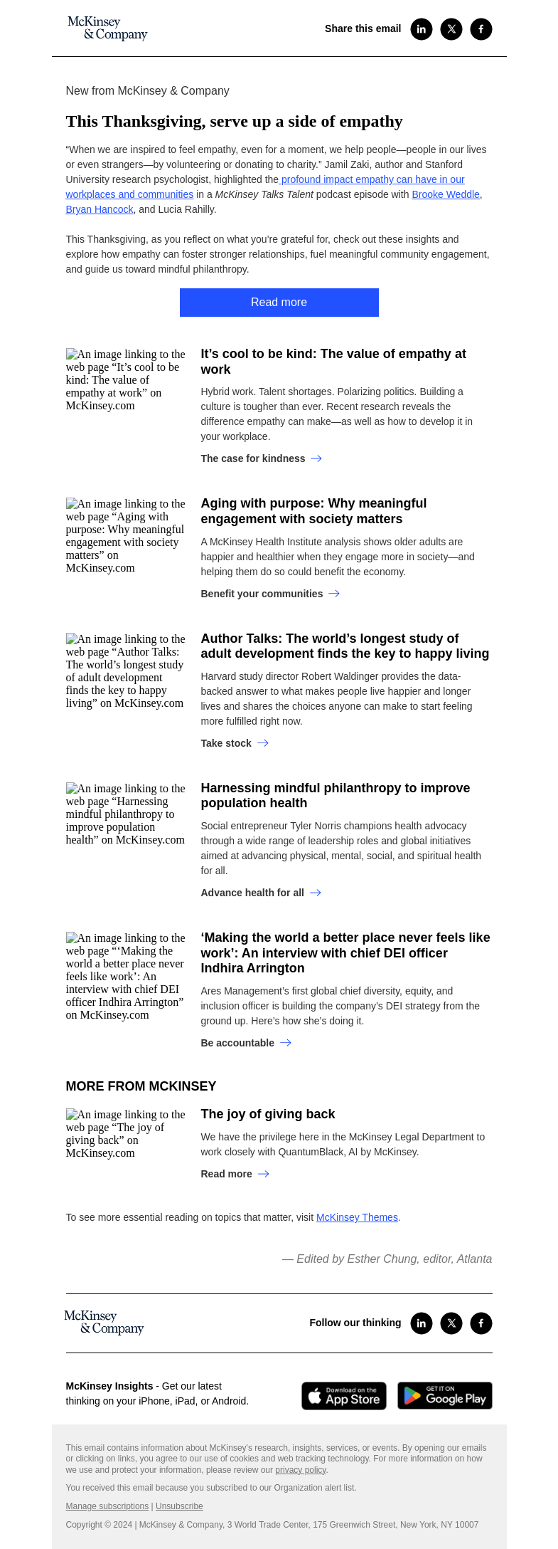 Письмо компании «McKinsey & Company» на тему «Pass the empathy, please»