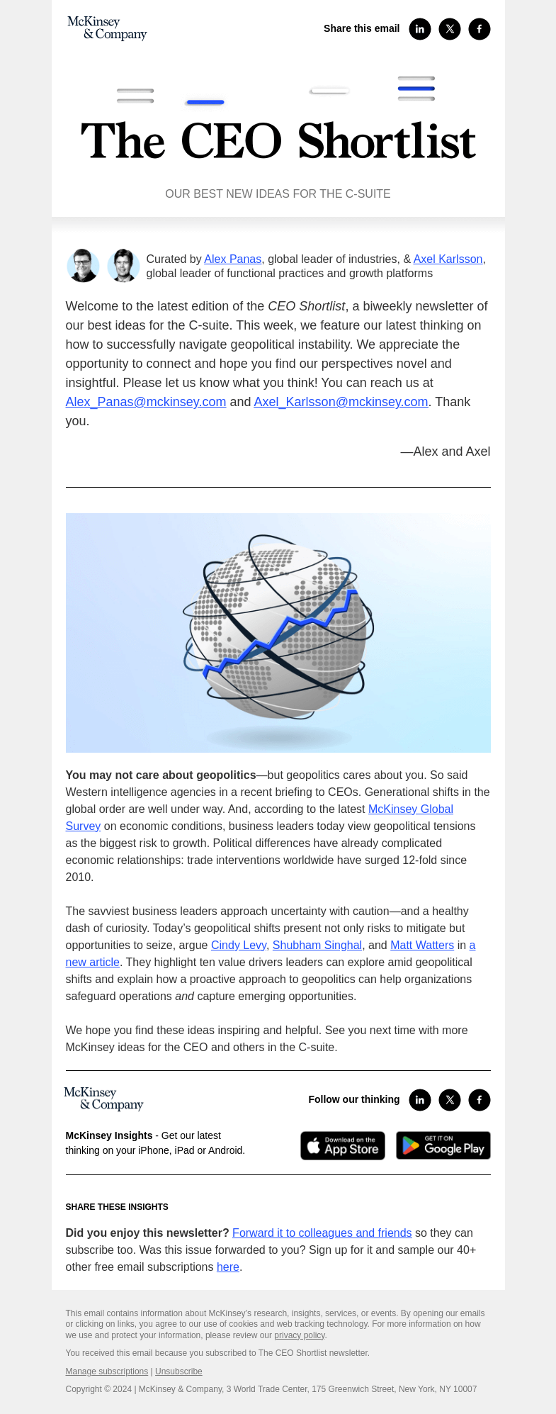 Письмо компании «McKinsey & Company» на тему «How to surf the geopolitical waves»