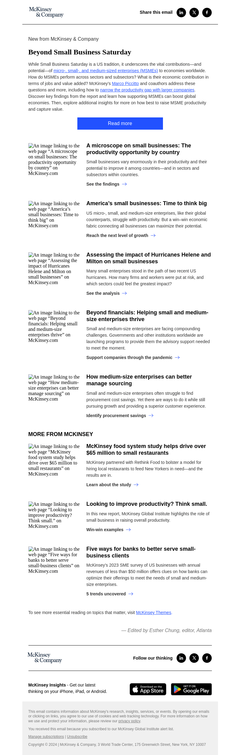 Письмо компании «McKinsey & Company» на тему «How small businesses can close the productivity gap»