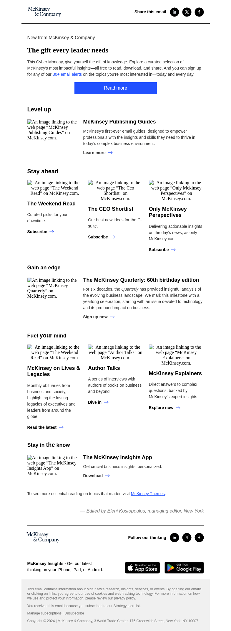 Письмо компании «McKinsey & Company» на тему «The gift every leader needs this Cyber Monday»