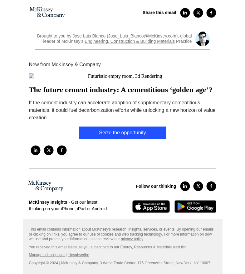Письмо компании «McKinsey & Company» на тему «The future cement industry: A cementitious ‘golden age’?»