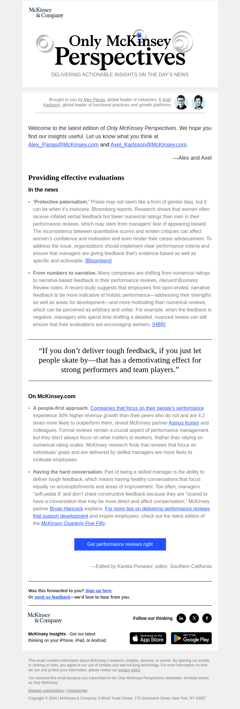 Письмо компании «McKinsey & Company» на тему «Are your performance reviews motivating employees?»
