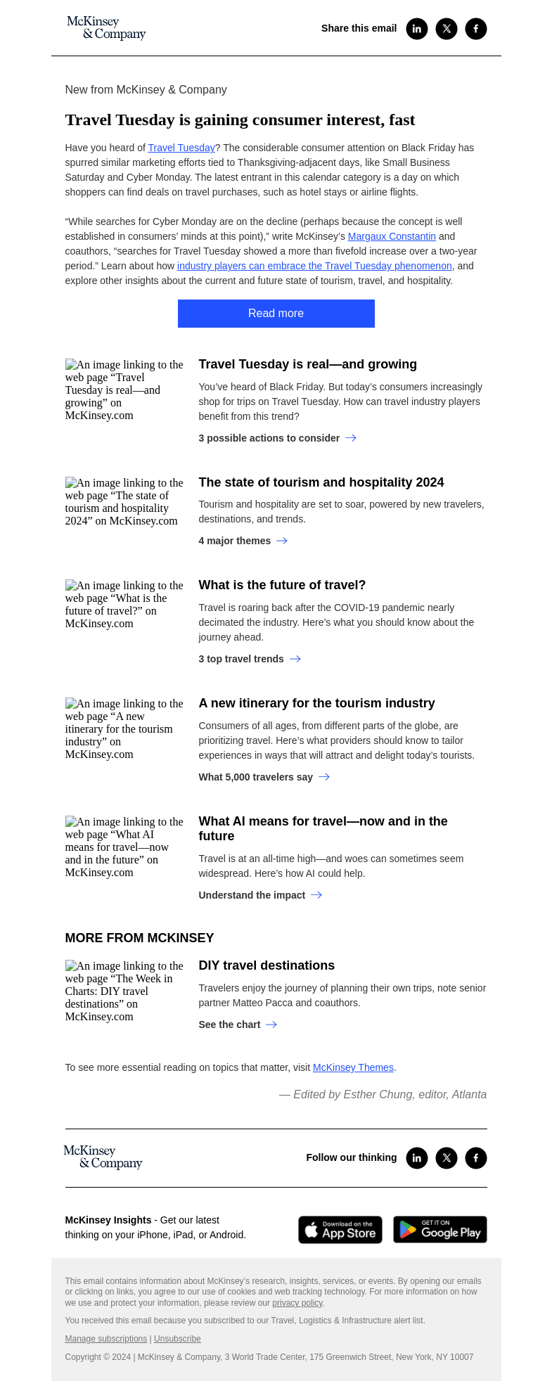 Письмо компании «McKinsey & Company» на тему «Travel Tuesday is gaining consumer interest, fast»