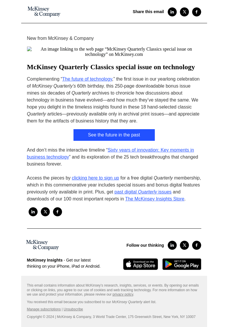 Письмо компании «McKinsey & Company» на тему «60 years of technology: What’s evolved, or stayed the same?»