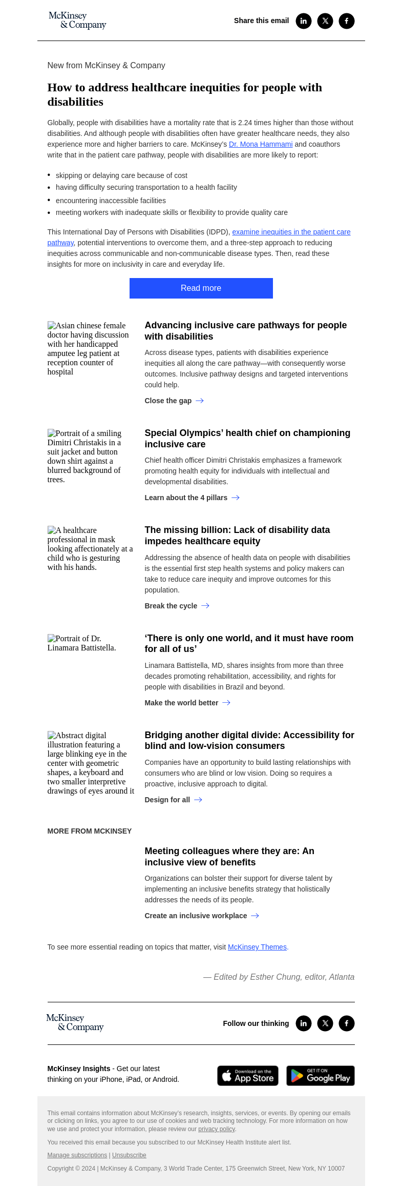 Письмо компании «McKinsey & Company» на тему «How to address healthcare inequities for people with disabilities»