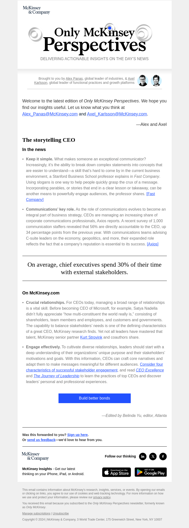 Письмо компании «McKinsey & Company» на тему «How can CEOs create meaningful stakeholder relationships?»