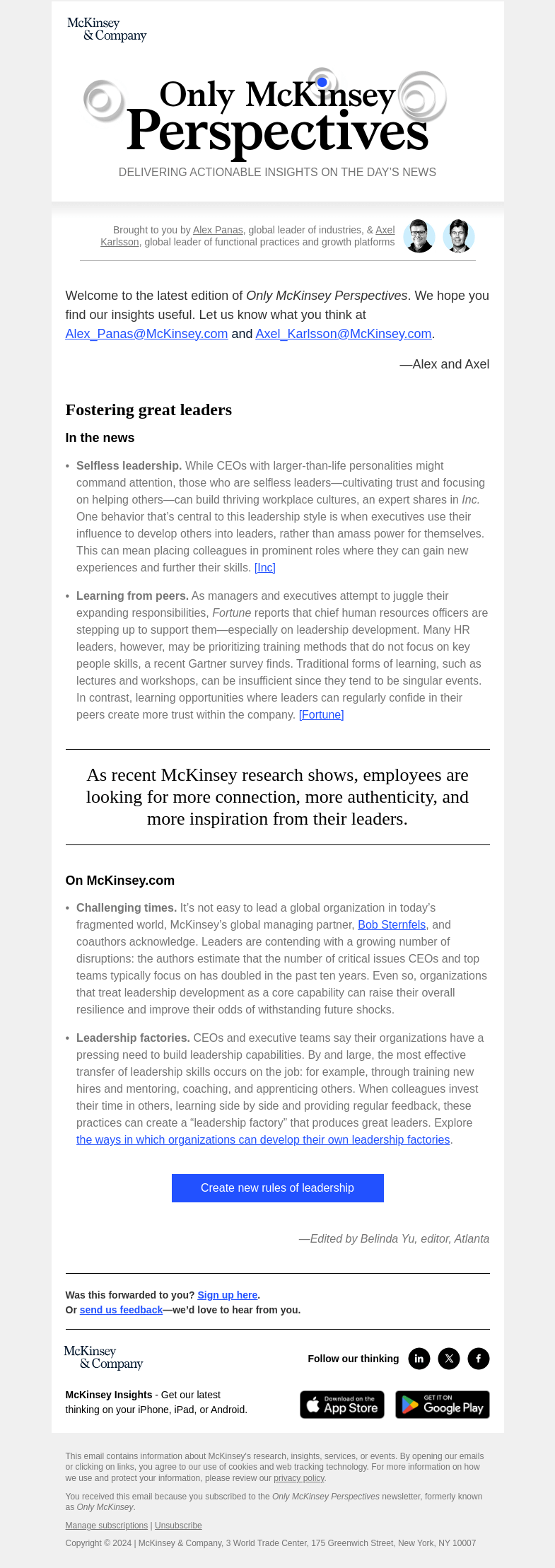 Письмо компании «McKinsey & Company» на тему «How organizations can develop great leaders»