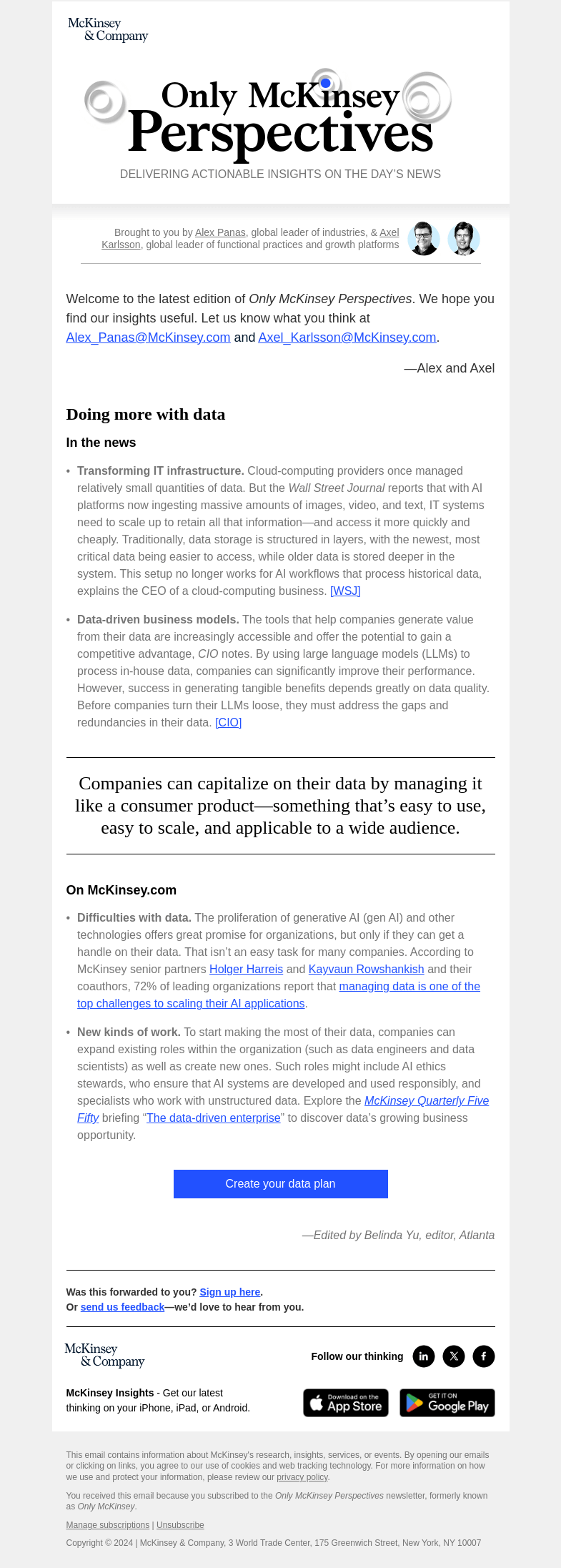 Письмо компании «McKinsey & Company» на тему «How can companies make the most of their data?»