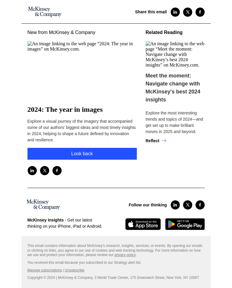 Письмо компании «McKinsey & Company» на тему «2024: The year in images»