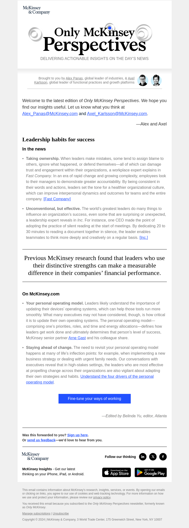 Письмо компании «McKinsey & Company» на тему «How can successful leaders upgrade their ways of working?»
