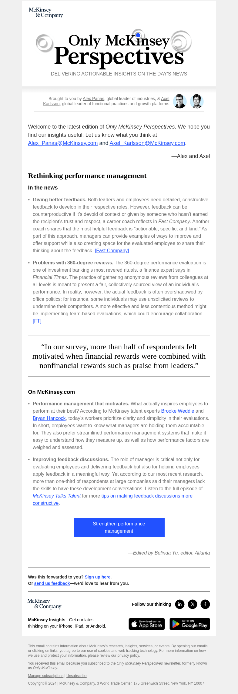 Письмо компании «McKinsey & Company» на тему «How did your year-end review go?»
