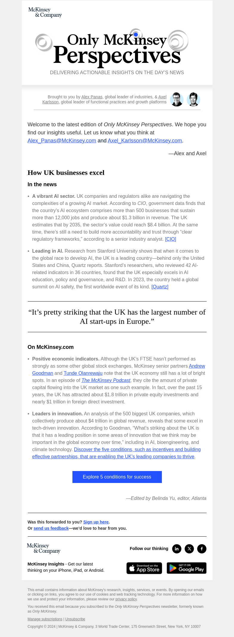 Письмо компании «McKinsey & Company» на тему «What leading UK companies do to thrive»
