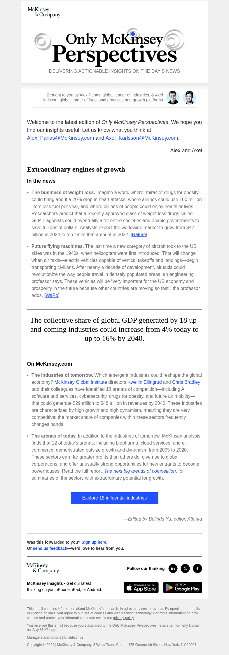 Письмо компании «McKinsey & Company» на тему «These industries could transform the world economy by 2040»