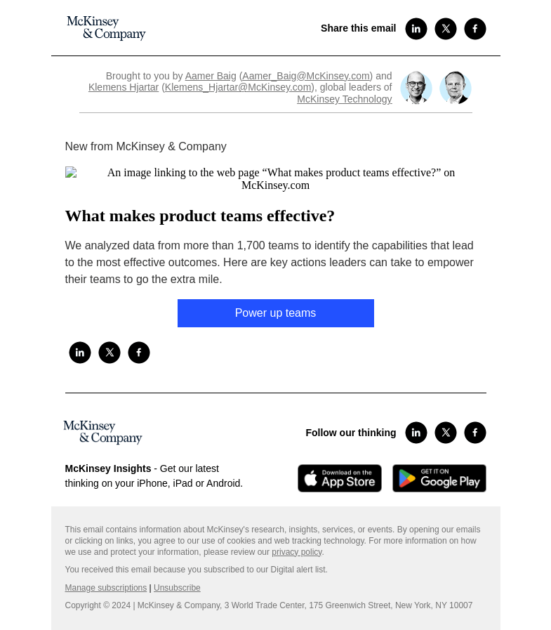 Письмо компании «McKinsey & Company» на тему «What makes product teams effective?»