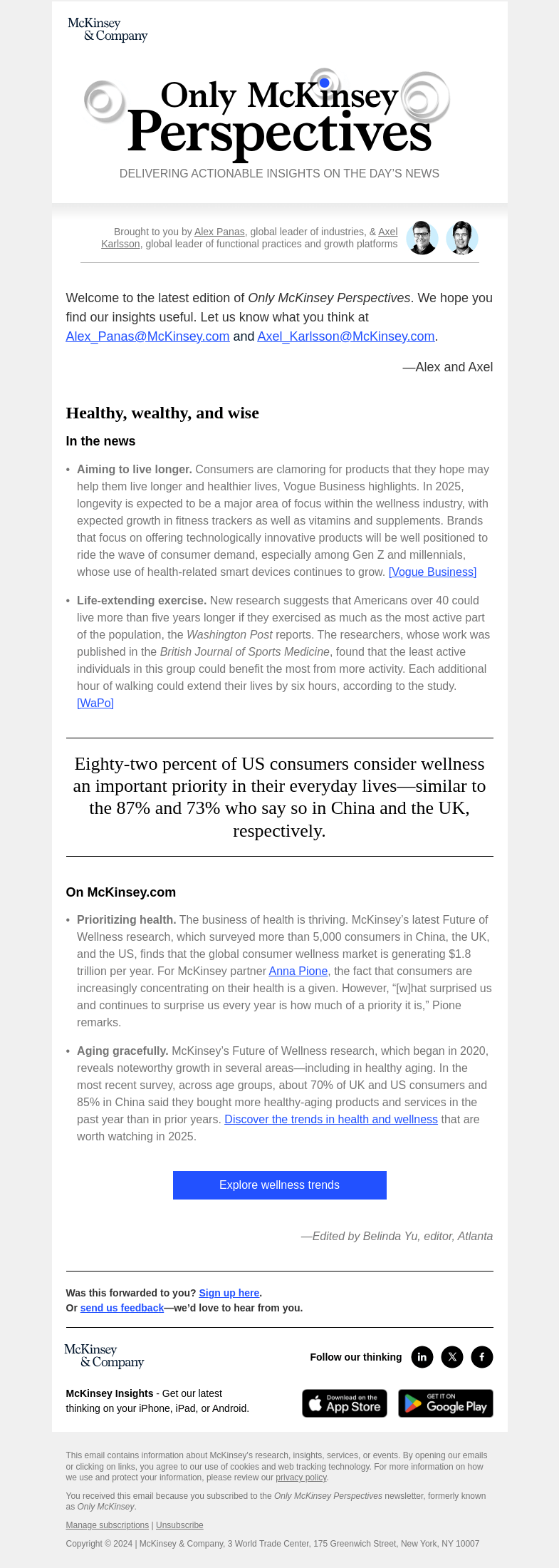 Письмо компании «McKinsey & Company» на тему «The future of wellness»