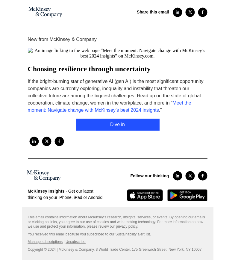 Письмо компании «McKinsey & Company» на тему «Choosing resilience through uncertainty»