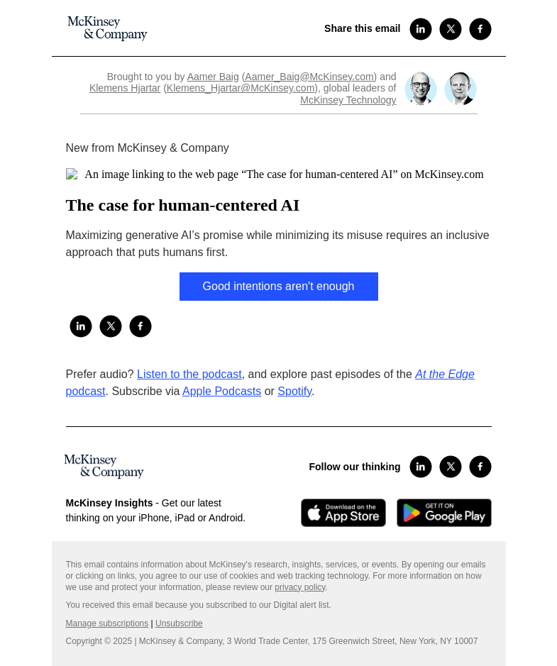 Письмо компании «McKinsey & Company» на тему «The case for human-centered AI»