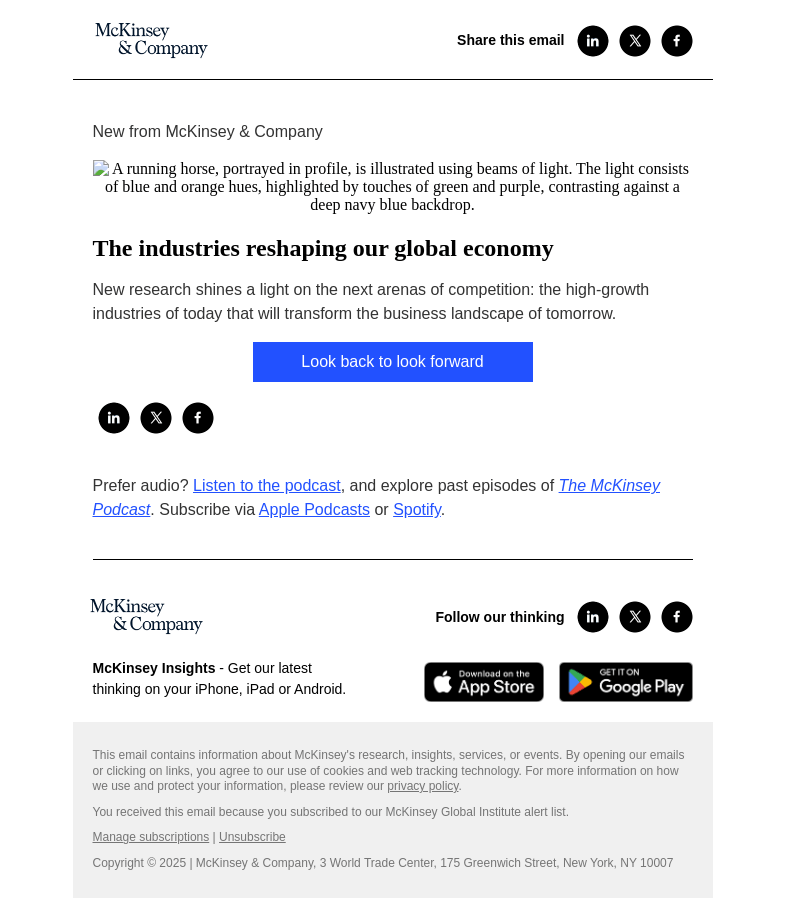 Письмо компании «McKinsey & Company» на тему «The industries reshaping our global economy»