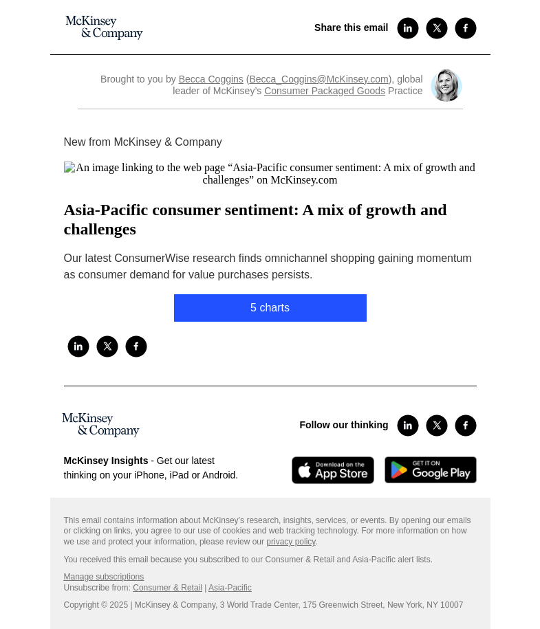 Письмо компании «McKinsey & Company» на тему «Asia-Pacific consumer sentiment: A mix of growth and challenges»