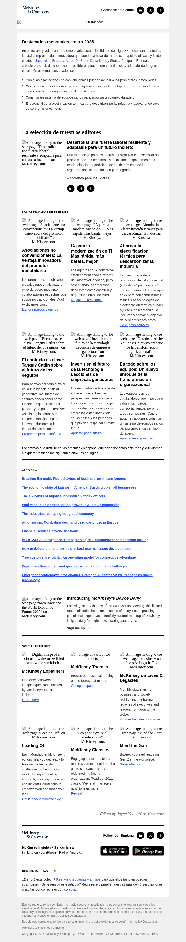 Письмо компании «McKinsey & Company» на тему «Desarrollar una fuerza de trabajo resiliente y adaptable»
