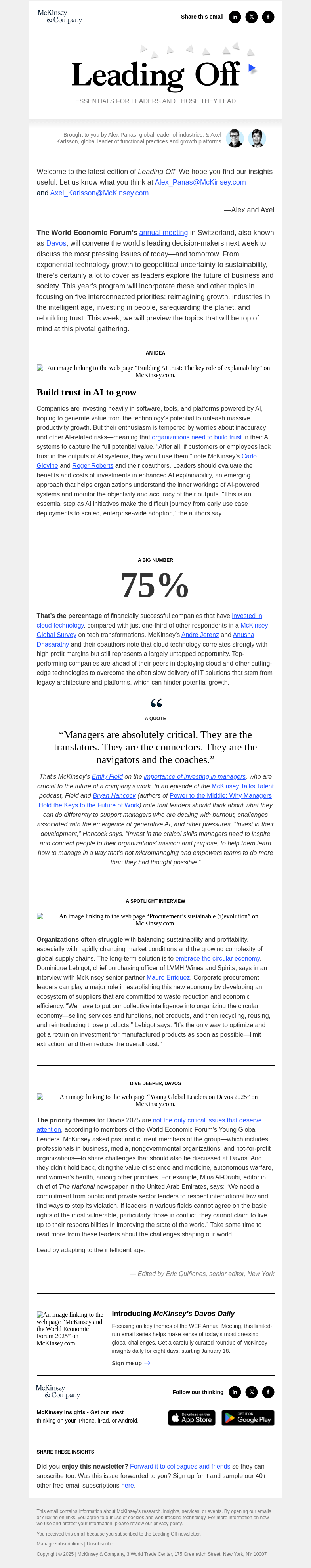 Письмо компании «McKinsey & Company» на тему «What to know for Davos 2025: A leader’s guide»