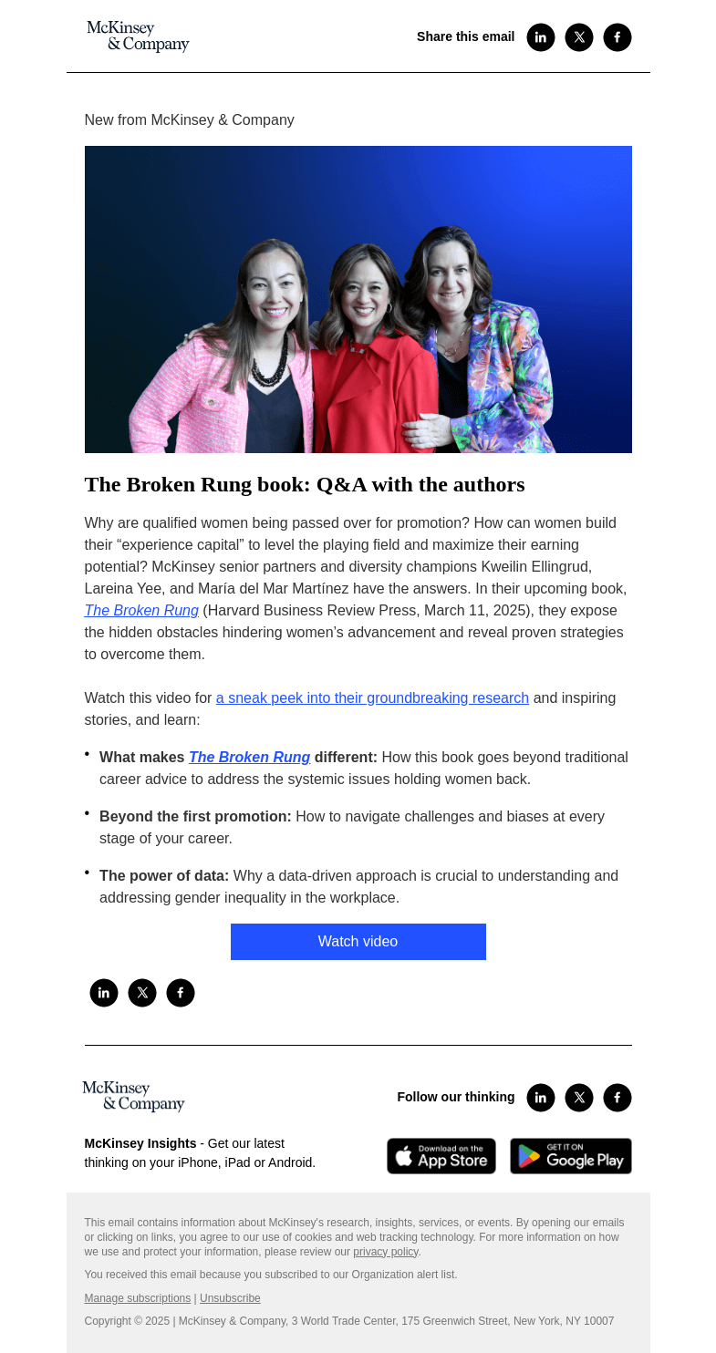 Письмо компании «McKinsey & Company» на тему «The Broken Rung book: Q&A with the authors»
