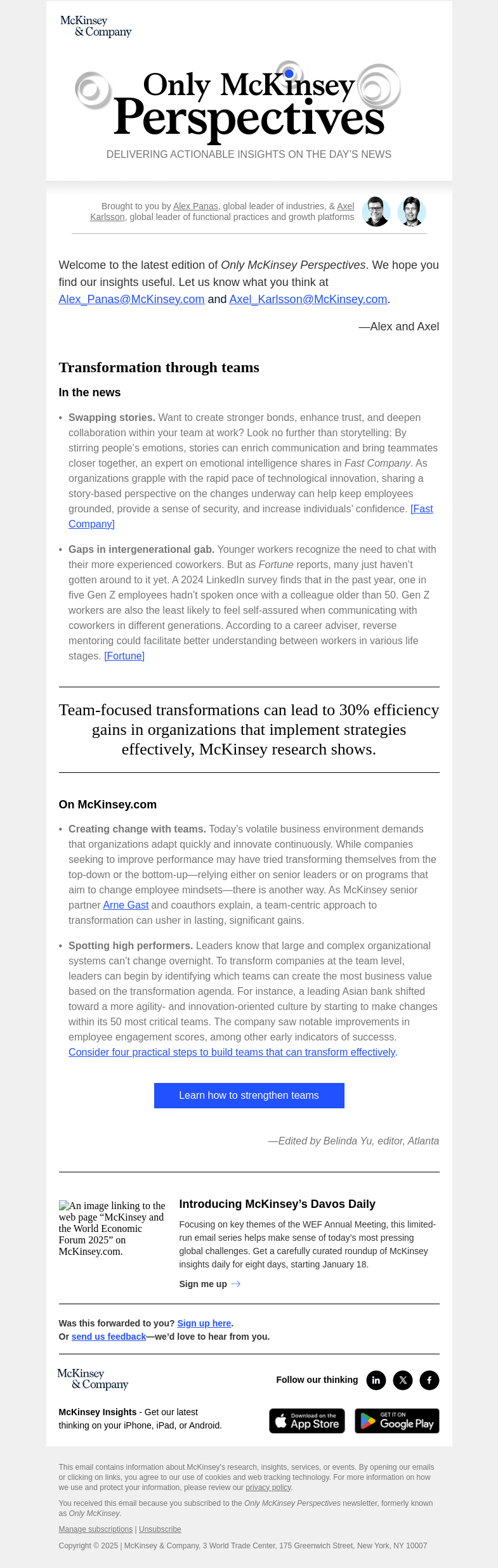 Письмо компании «McKinsey & Company» на тему «How does a focus on teams help companies transform?»