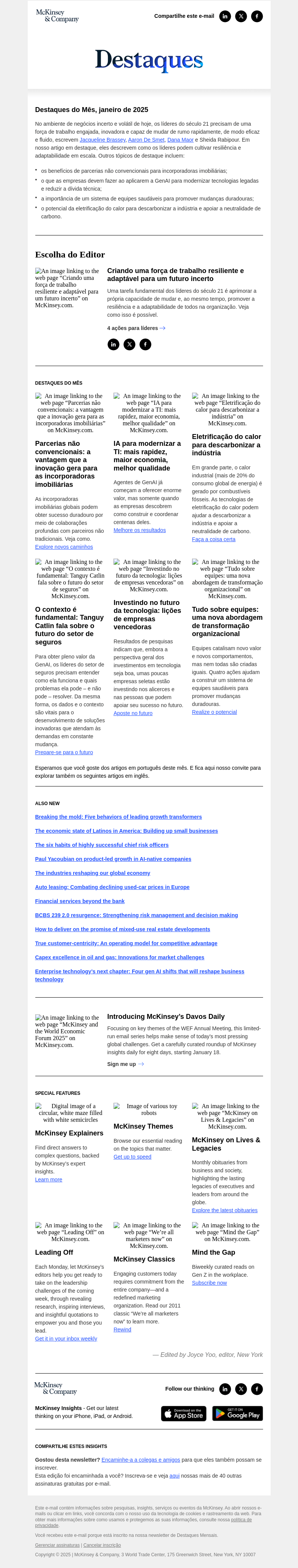 Письмо компании «McKinsey & Company» на тему «Criando uma força de trabalho resiliente e adaptável»