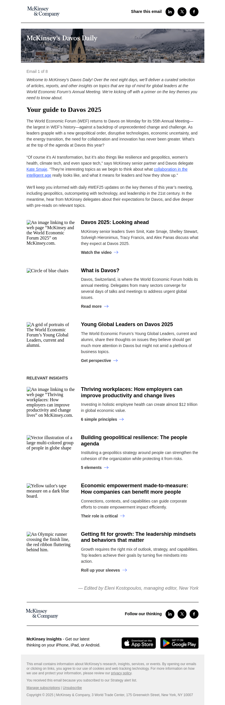 Письмо компании «McKinsey & Company» на тему «Must-reads ahead of Davos 2025»
