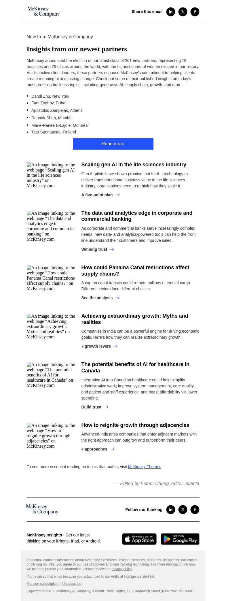 Письмо компании «McKinsey & Company» на тему «Insights from our newest partners»