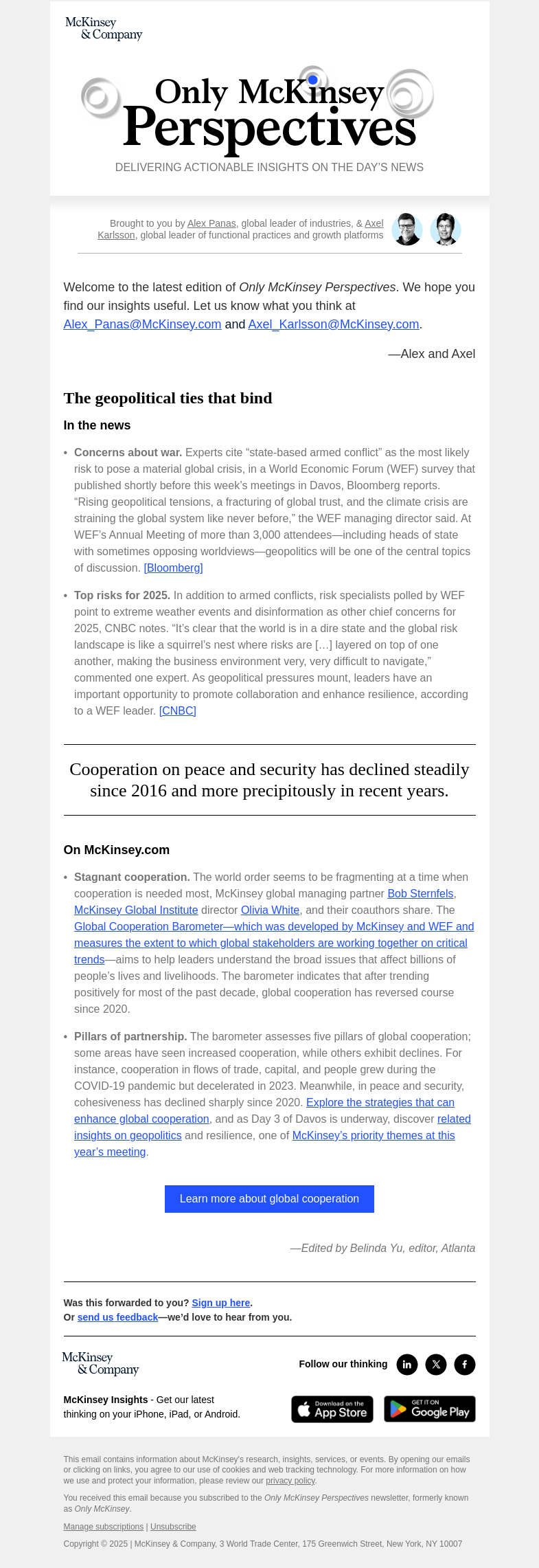 Письмо компании «McKinsey & Company» на тему «How leaders can start to strengthen global cooperation»