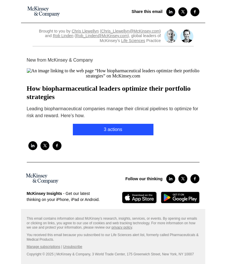 Письмо компании «McKinsey & Company» на тему «How biopharmaceutical leaders optimize their portfolio strategies»