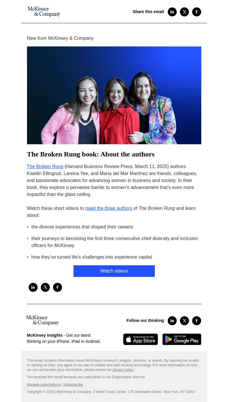 Письмо компании «McKinsey & Company» на тему «Meet the authors behind The Broken Rung»