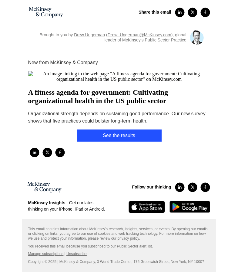 Письмо компании «McKinsey & Company» на тему «A fitness agenda for government: Cultivating organizational health
 in the US public sector»