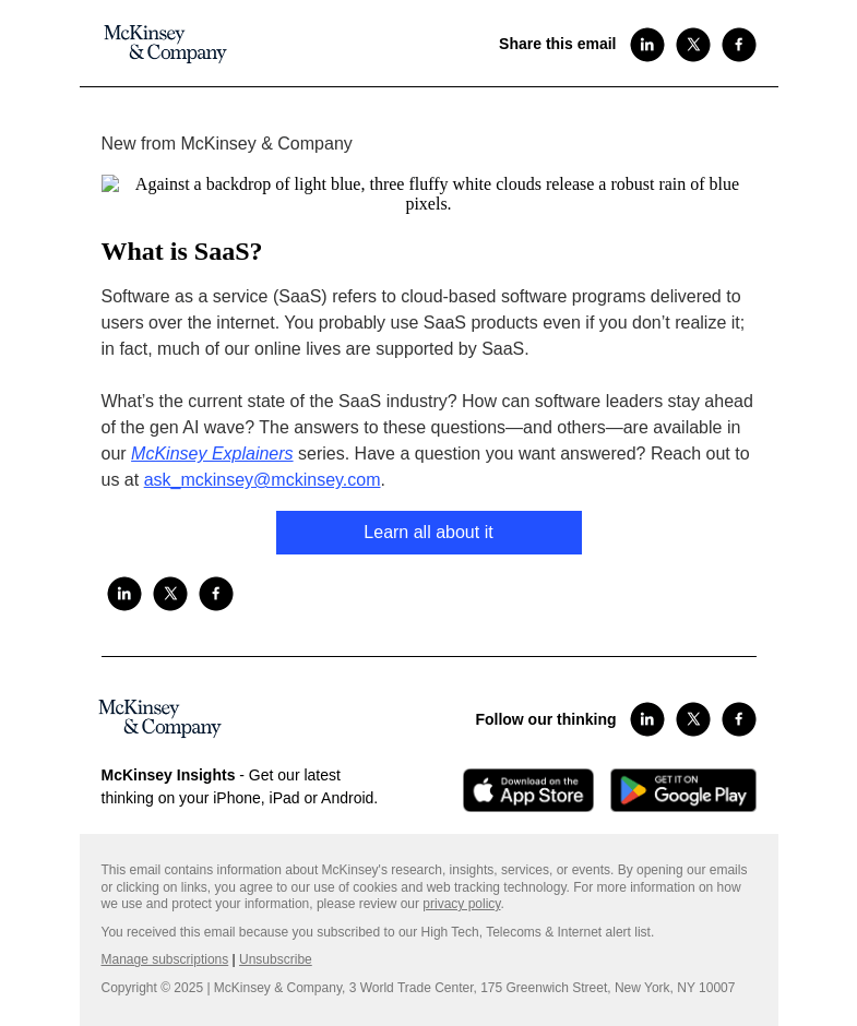 Письмо компании «McKinsey & Company» на тему «What is SaaS?»