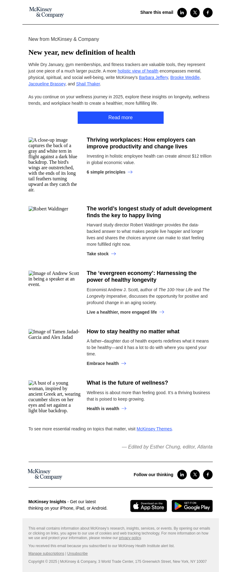 Письмо компании «McKinsey & Company» на тему «2025: A year of holistic health»
