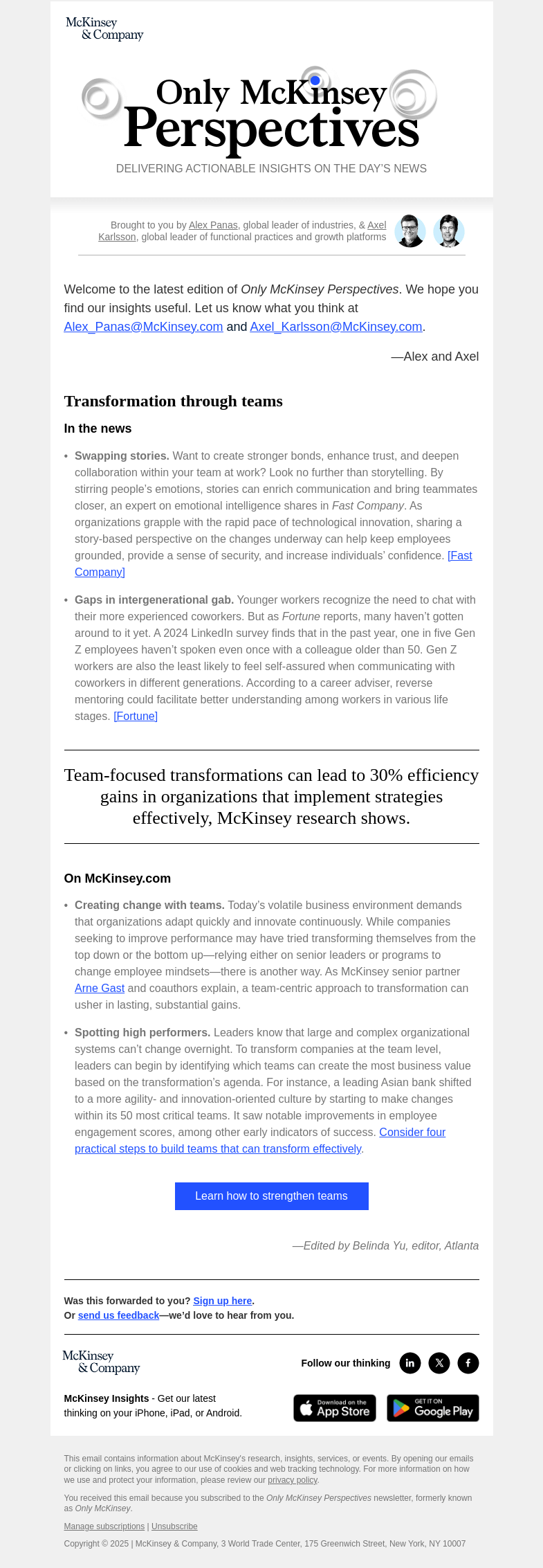 Письмо компании «McKinsey & Company» на тему «How does a focus on teams help companies transform?»