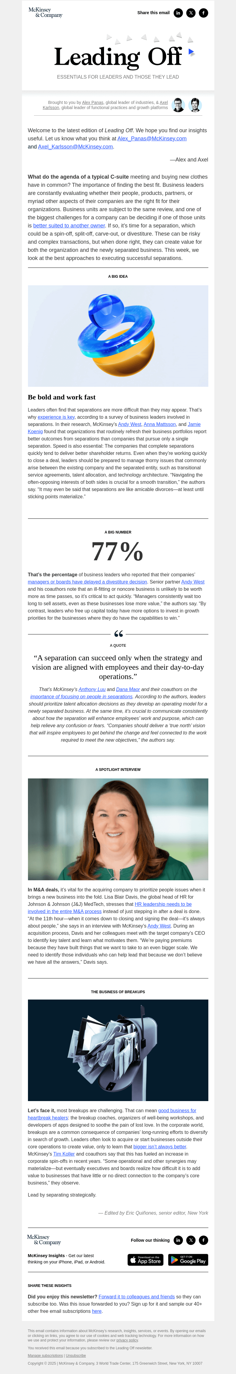 Письмо компании «McKinsey & Company» на тему «Find your best fit: A leader’s guide to separating businesses»