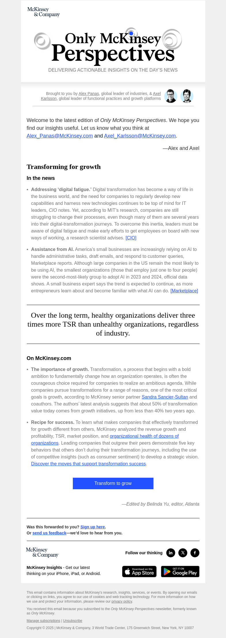 Письмо компании «McKinsey & Company» на тему «How can companies outgrow their peers?»