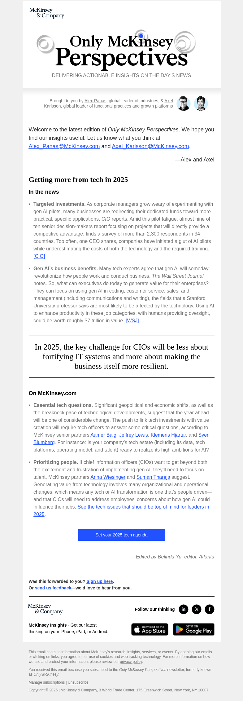 Письмо компании «McKinsey & Company» на тему «How can leaders make the most of technology this year?»