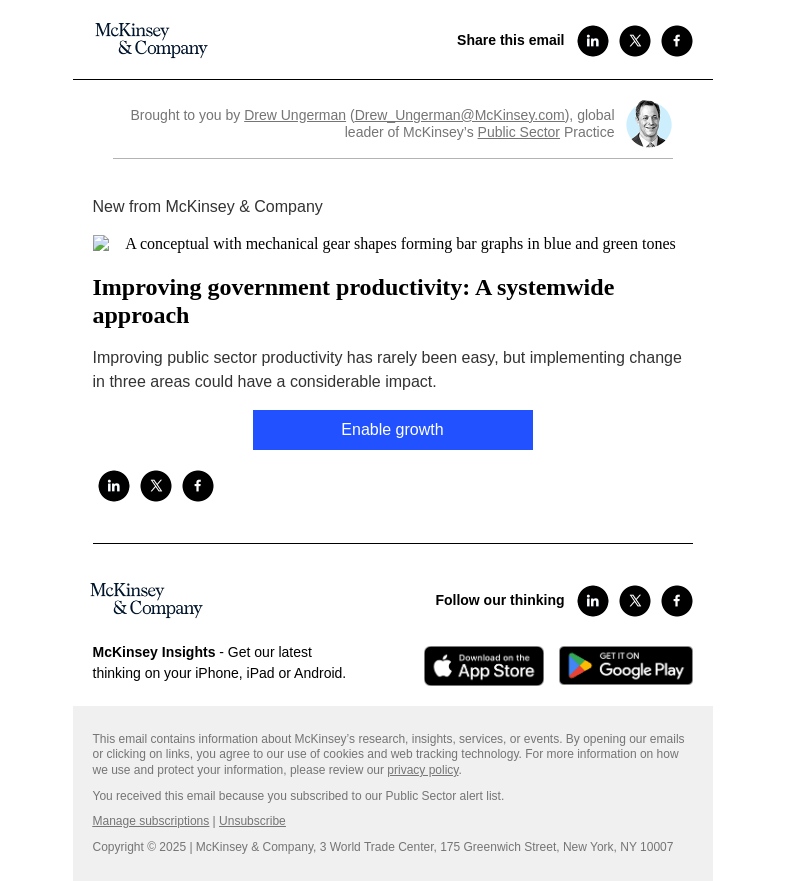 Письмо компании «McKinsey & Company» на тему «Improving government productivity: A systemwide approach»